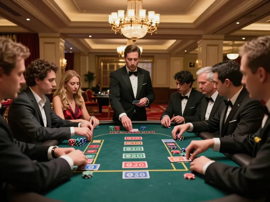 32win players engaging in strategic baccarat gameplay at an upscale casino table.