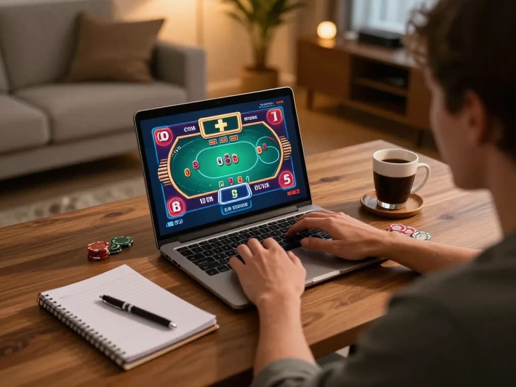 Engaged player using online casino platform, exploring nhà cái uy tín for strategic gaming.