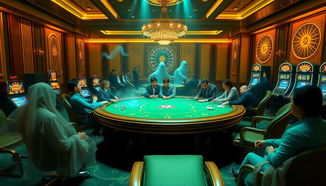 Players engage in a strategic card game at a luxurious casino, where Truyên ma hay themes add an eerie twist.