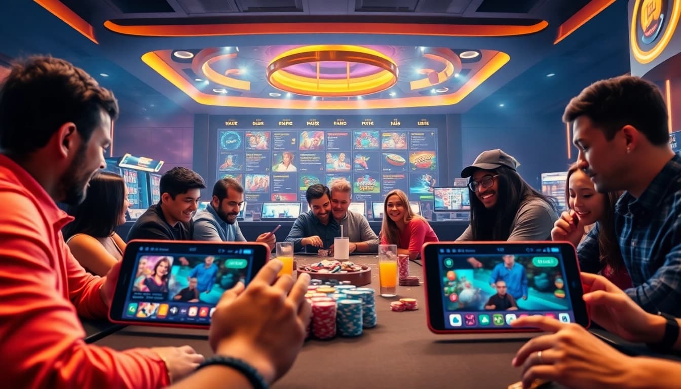 Experience the excitement of online gaming at https://566.beauty/ with a vibrant casino scene showcasing diverse games.