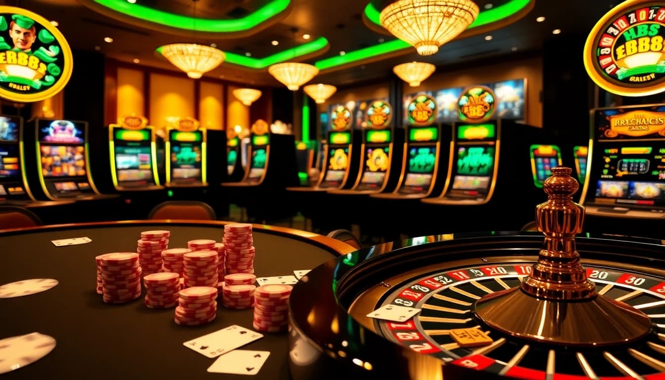 Engaging casino scene featuring HB88 with poker chips and roulette wheel action.