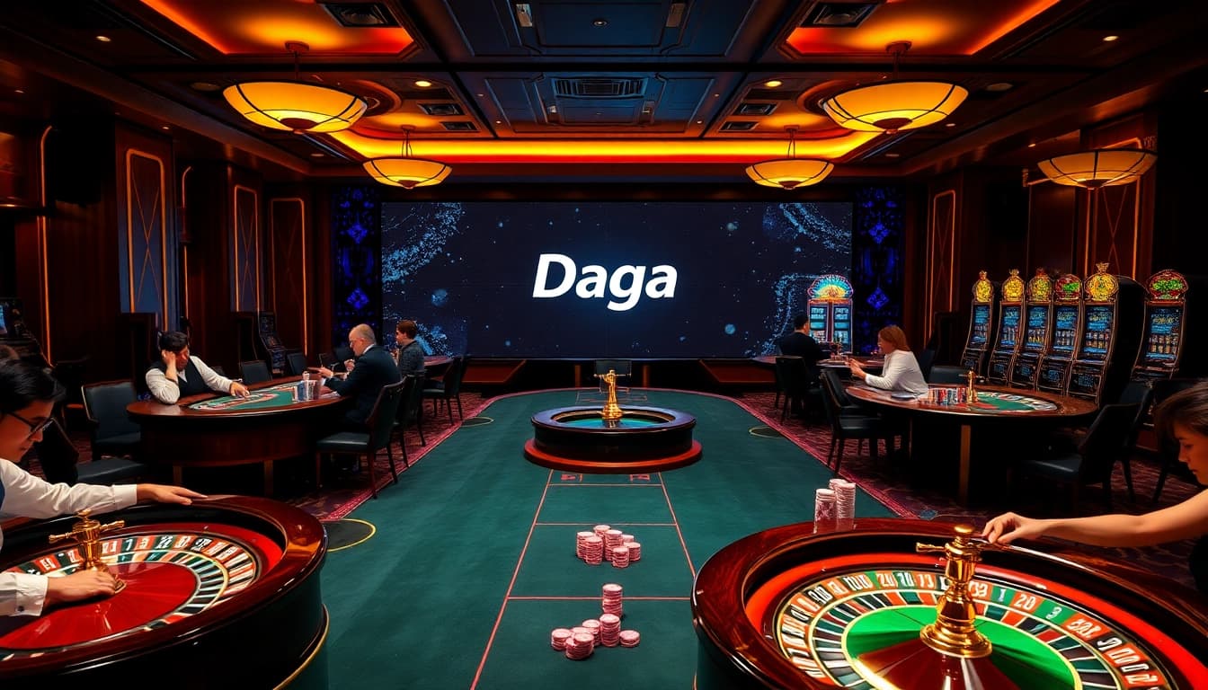 Daga's luxurious casino experience with professional dealers and vibrant gaming tables.