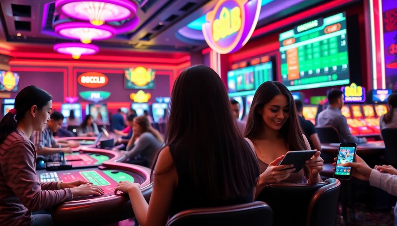 Engaging online gaming atmosphere at 88clb casino, showcasing players and live dealer tables.