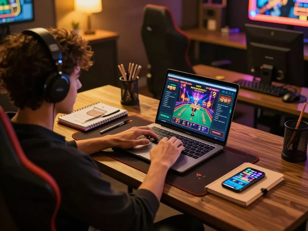 Engaging with the trang chủ fly88 casino app at an inviting online gaming setup.