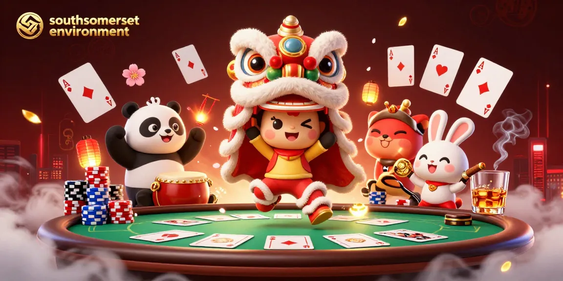 Engage with exciting gameplay at southsomersetenvironment, featuring a vibrant 3D gaming illustration of a lion dance and poker action.