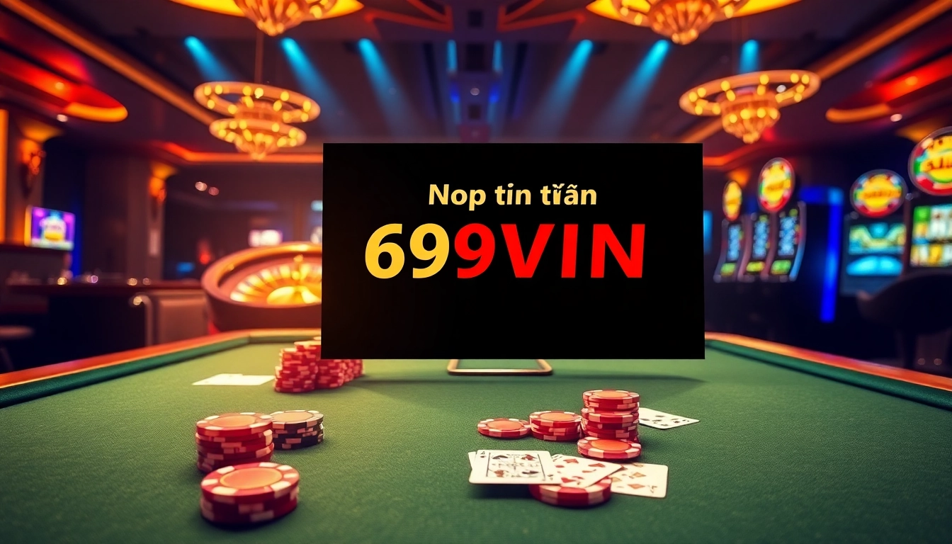 Nạp tiền 69VN action at a vibrant casino table with poker chips and cards, showcasing excitement.