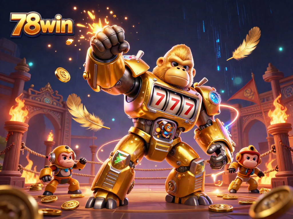 Engage with thrilling 78win slot games featuring a golden mech and stunning casino elements.