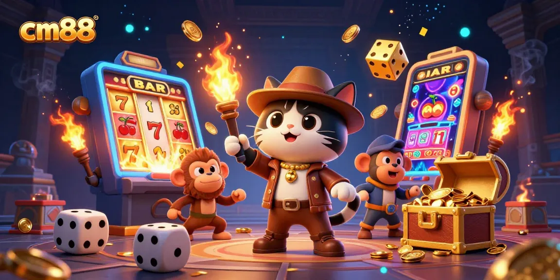 The cm88 cat archaeologist uncovers casino treasures amidst dynamic slot machine explosions.