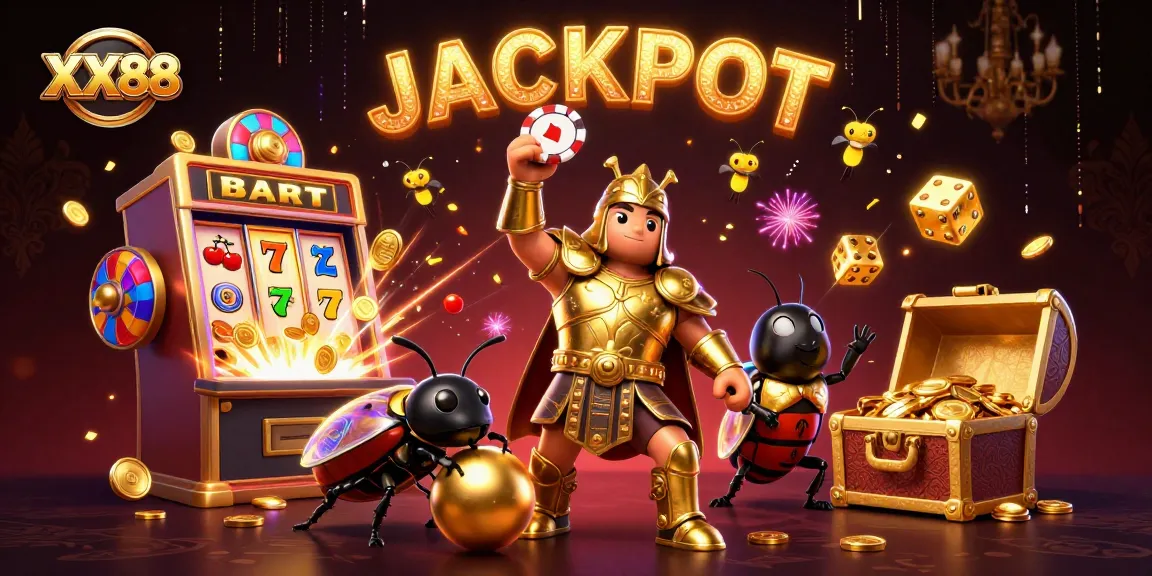 Spin the reels at XX88 with a victorious beetle and jackpot bursting coins.