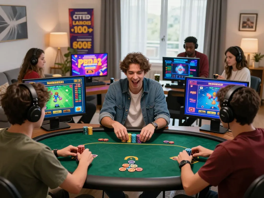 Exciting gaming experience at Hitclub, featuring players celebrating wins with vibrant graphics and cozy atmosphere.