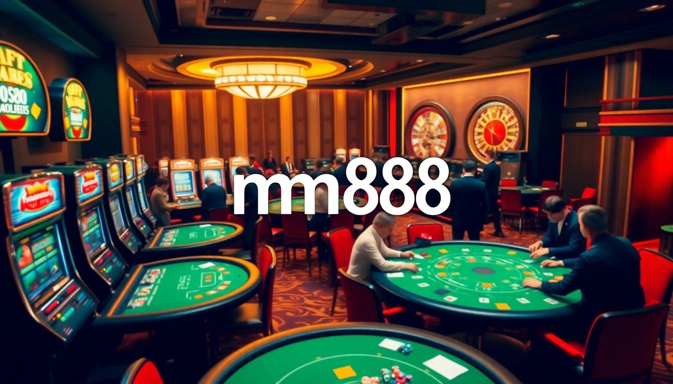 Gambling enthusiasts enjoy thrilling moments at mm88 casino tables, surrounded by excitement and luxury.