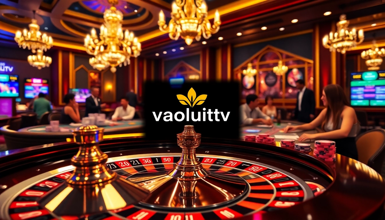 Experience excitement with vaoluoitv at a lively casino table featuring roulette and poker.