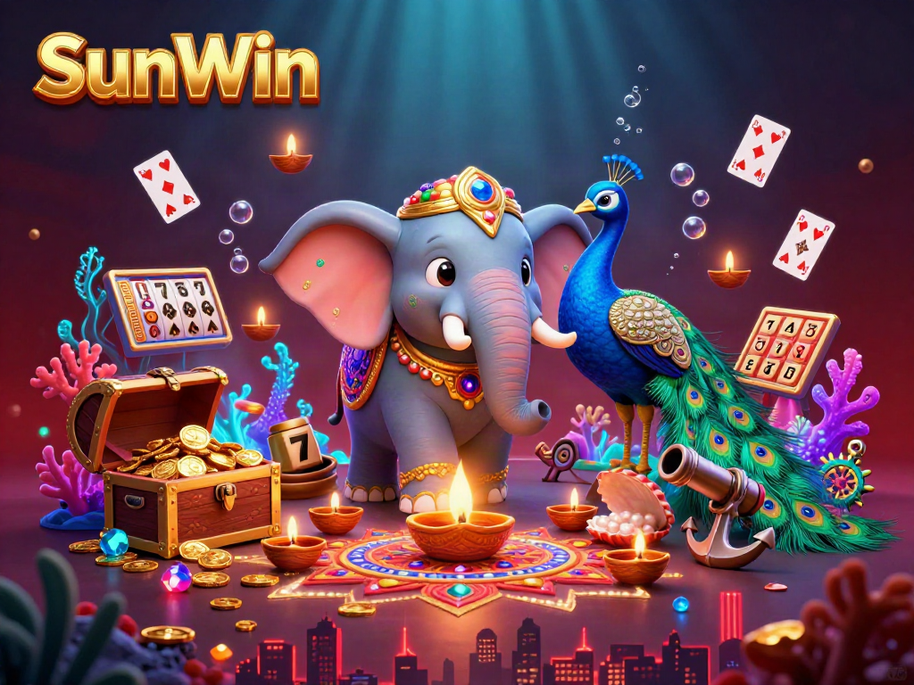 Experience the enchanting world of SunWin with a Diwali-themed gambling adventure featuring vibrant characters and dynamic gaming elements.