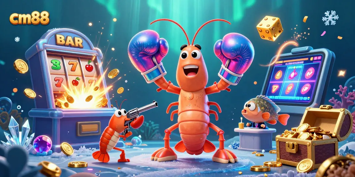 Experience exciting gaming action with cm88’s vibrant jackpot scene featuring colorful slot machines and animated sea creatures.