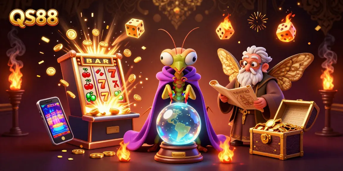Engage with QS88’s thrilling casino experience featuring vibrant slot machines and mystical fortune tellers.