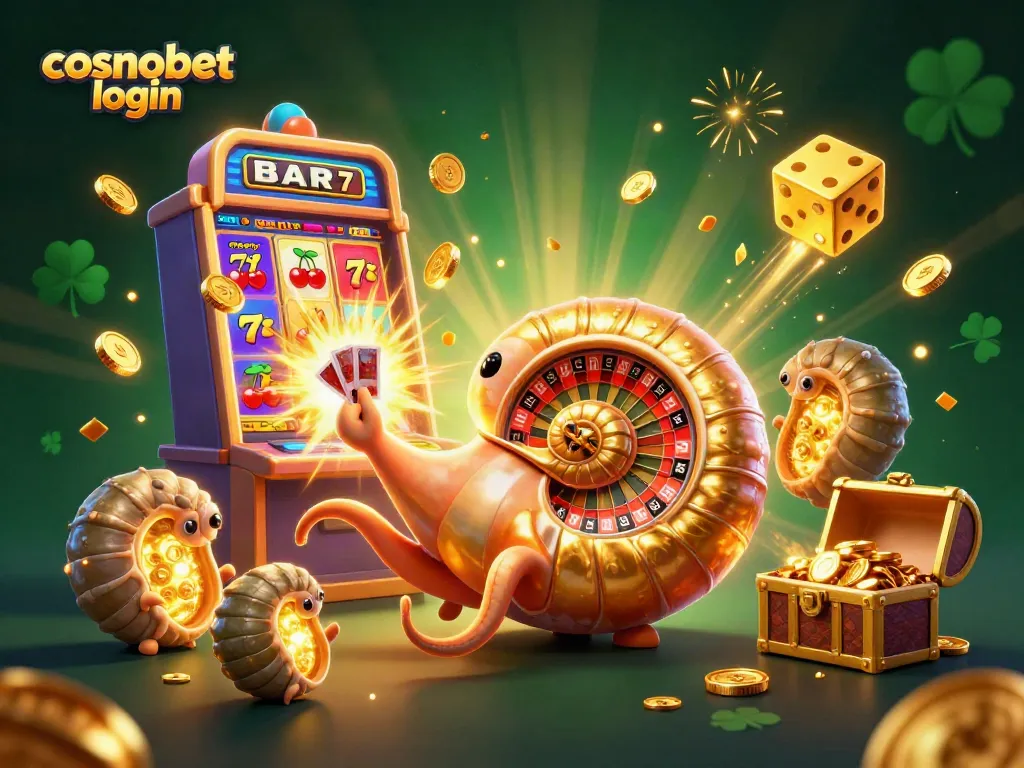 Experience cosmobet login with this vibrant 3D scene of a dynamic casino world filled with games and excitement.
