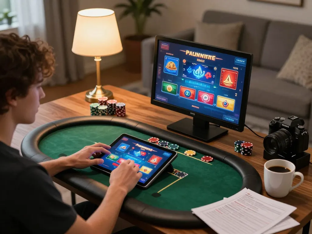Engaging online gaming experience at trang chủ 28BET with person using tablet to play poker.