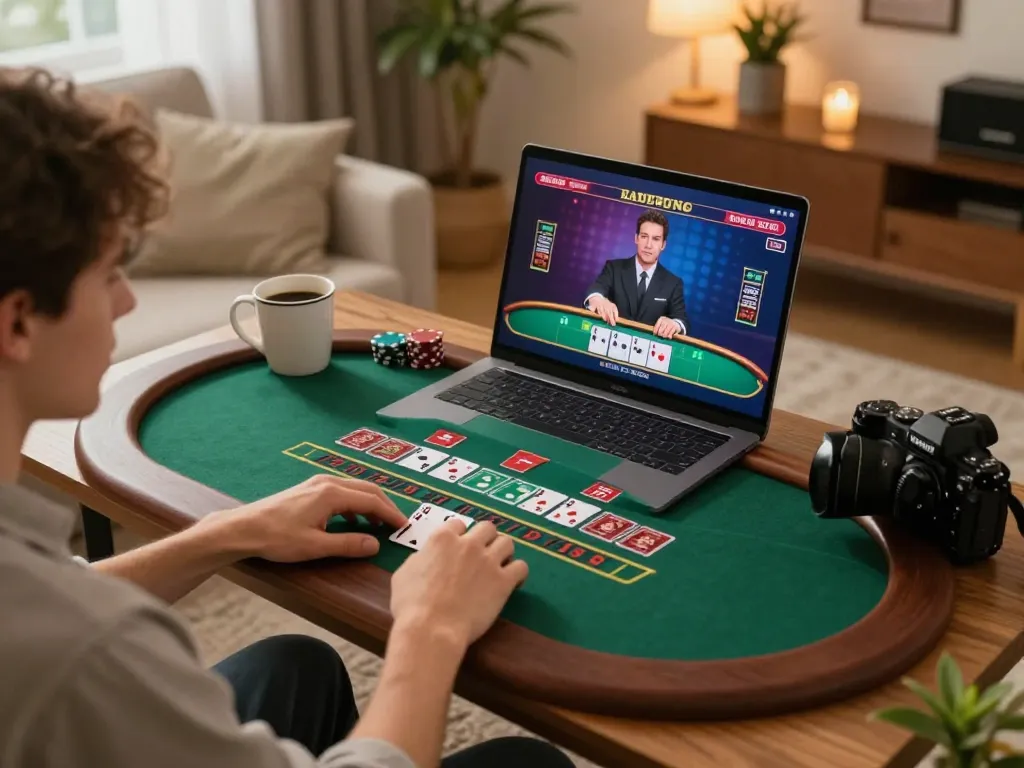 An engaging online gambling scene featuring a player on nhacaiuytinn immersed in a live blackjack game.