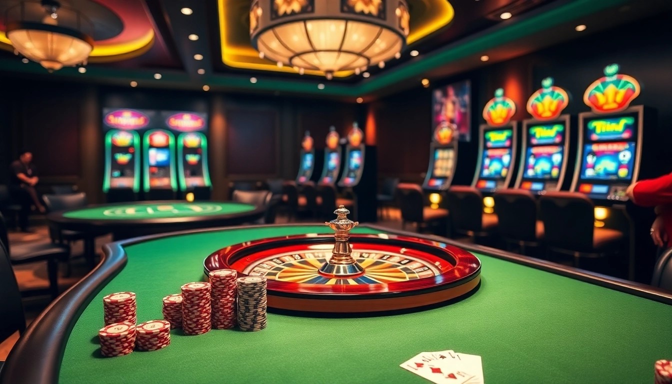 KP88 players engaging at premium casino tables with vibrant roulette and poker scenes.