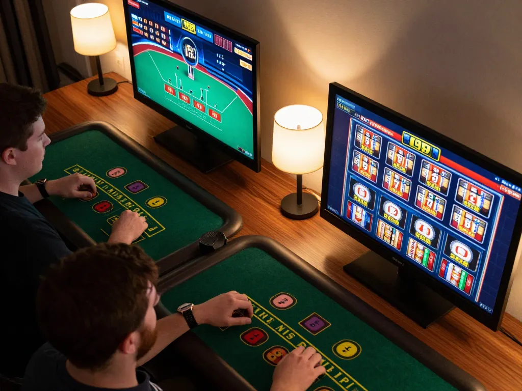 Player engaging in cm88 online gaming, analyzing live dealer blackjack and slot strategies in a cozy setup
