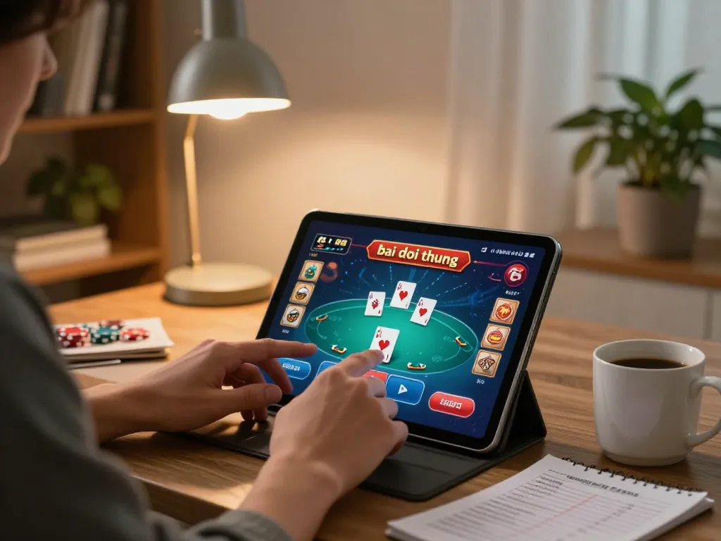 Engaging scene of game bai doi thuong being played online with strategic notes nearby.