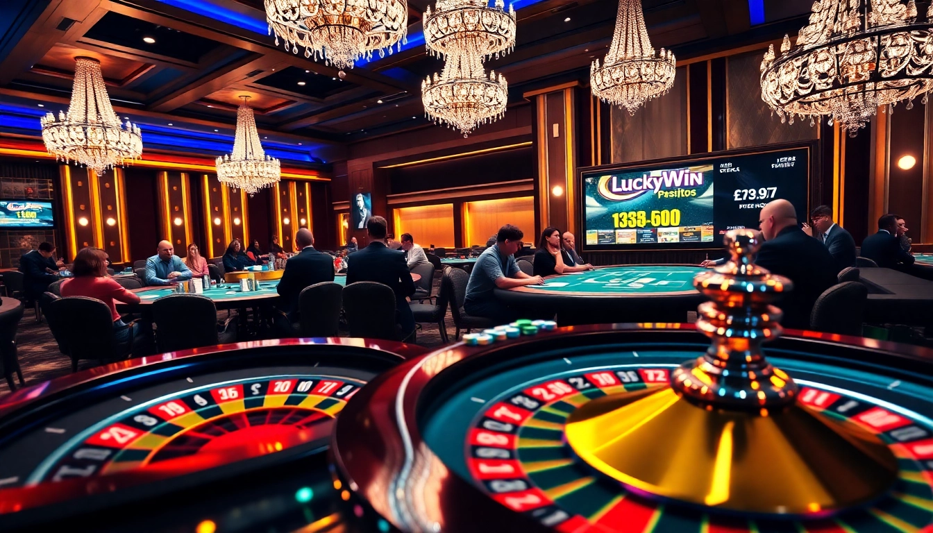 Experience the thrill at LuckyWin's elegant casino tables with vibrant poker games.