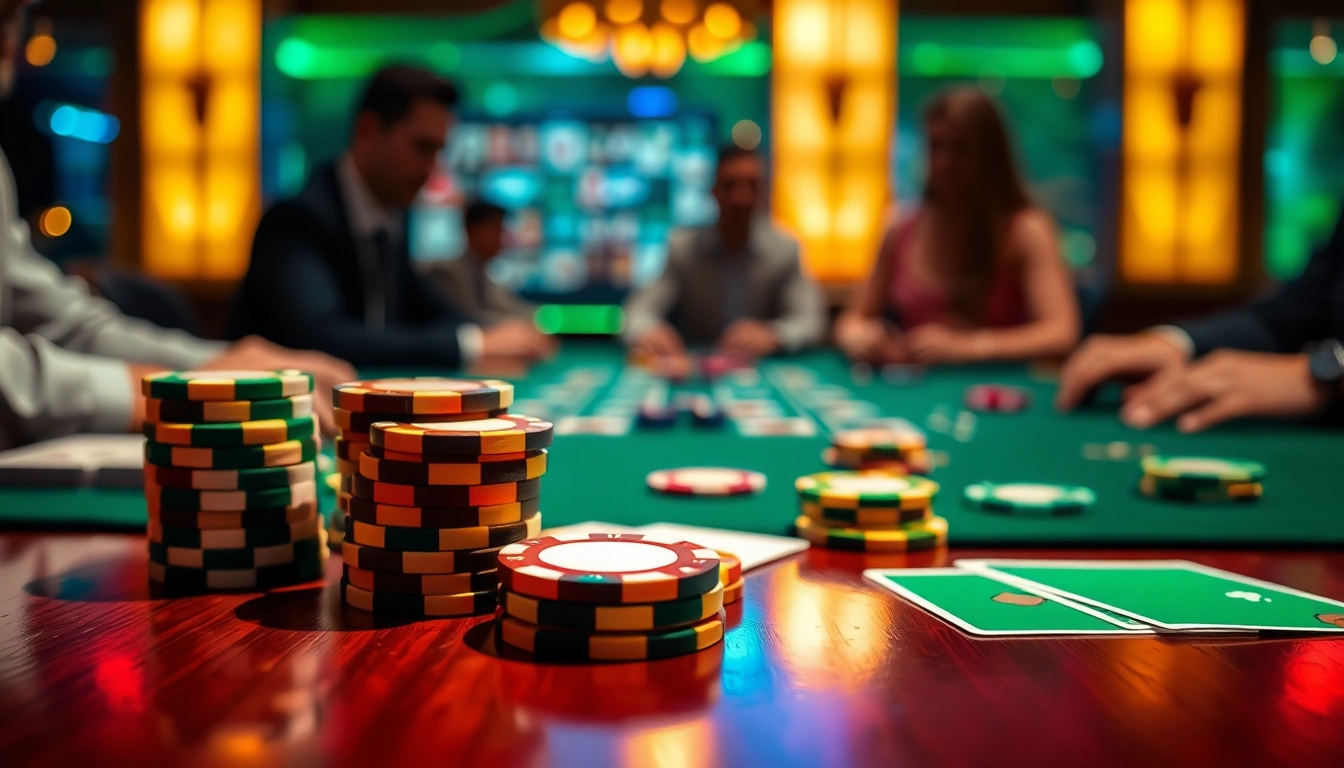 RR88 casino scene with vibrant playing cards and chips on a polished table, enhancing gaming excitement.