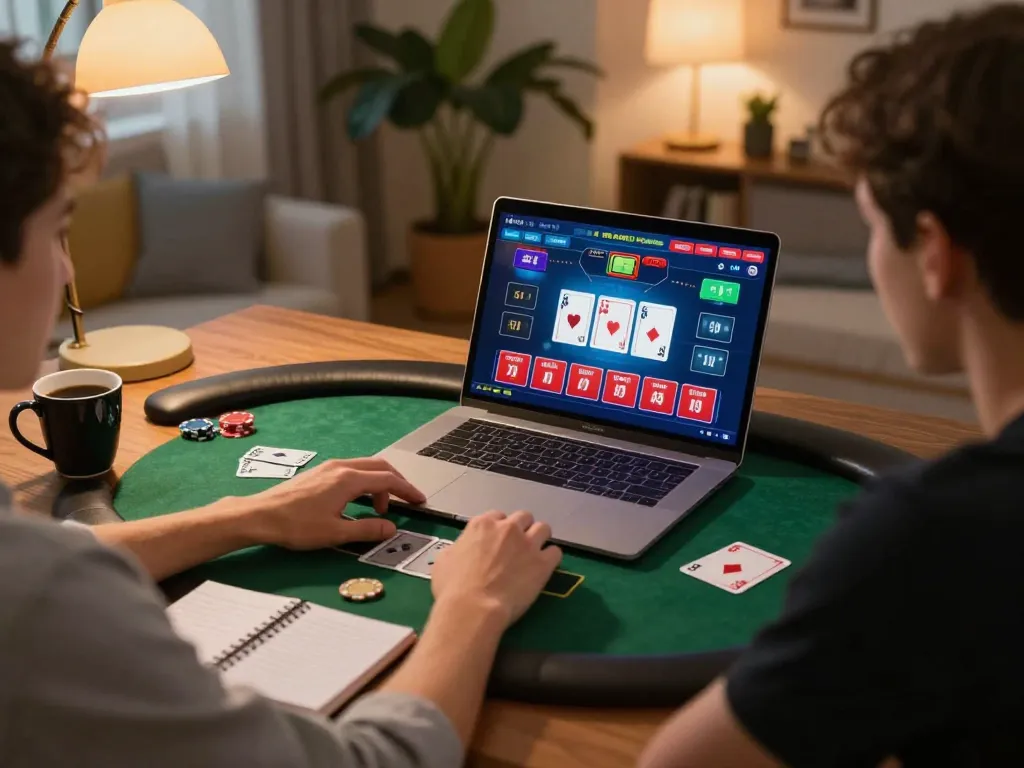 Engaging online gambling session at home using https://fa88.team/ with vibrant poker game interface.