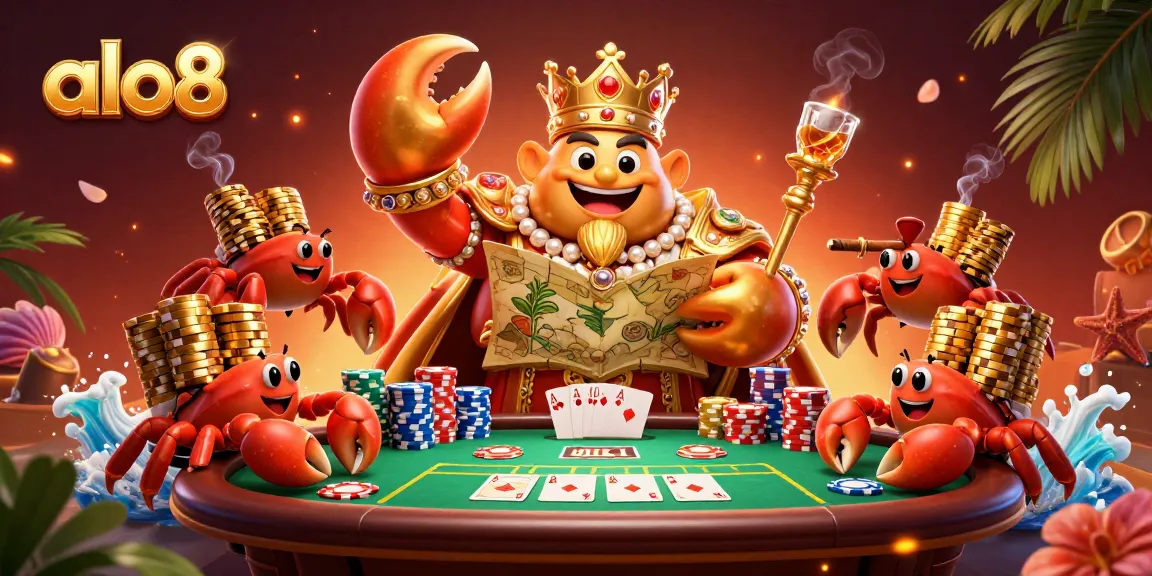 Place bets at Alo8's vibrant 3D casino scene featuring a golden crab emperor