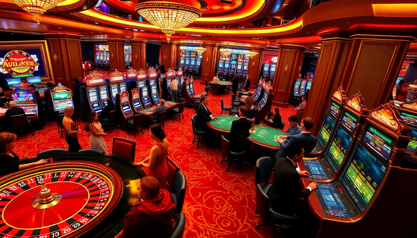 Experience the thrilling ambiance of tha casino with vibrant gaming tables and excited players.