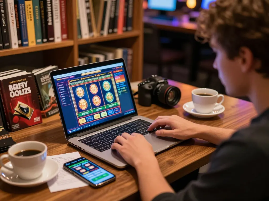 Engaging with Link truy cập 9bet through an online casino app at a cozy home gaming setup