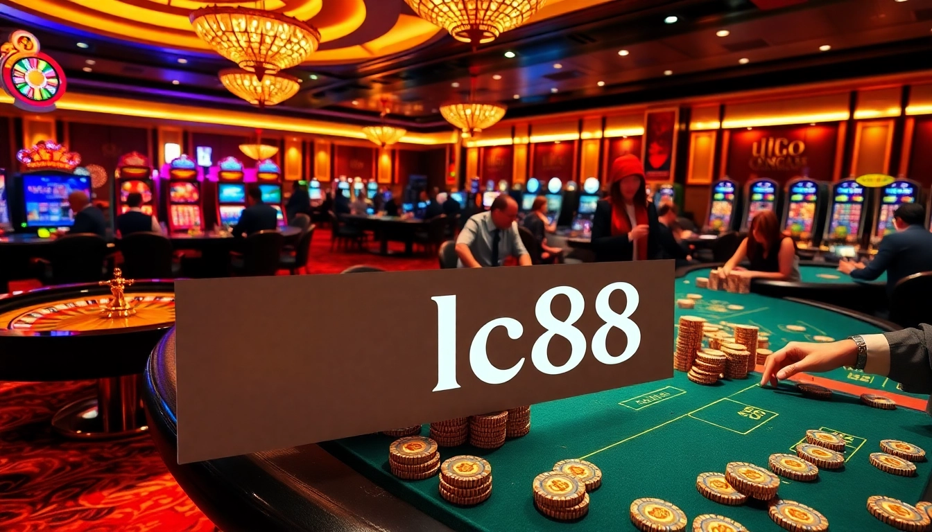 Gambling excitement with lc88 branded slot machines and vibrant casino atmosphere.