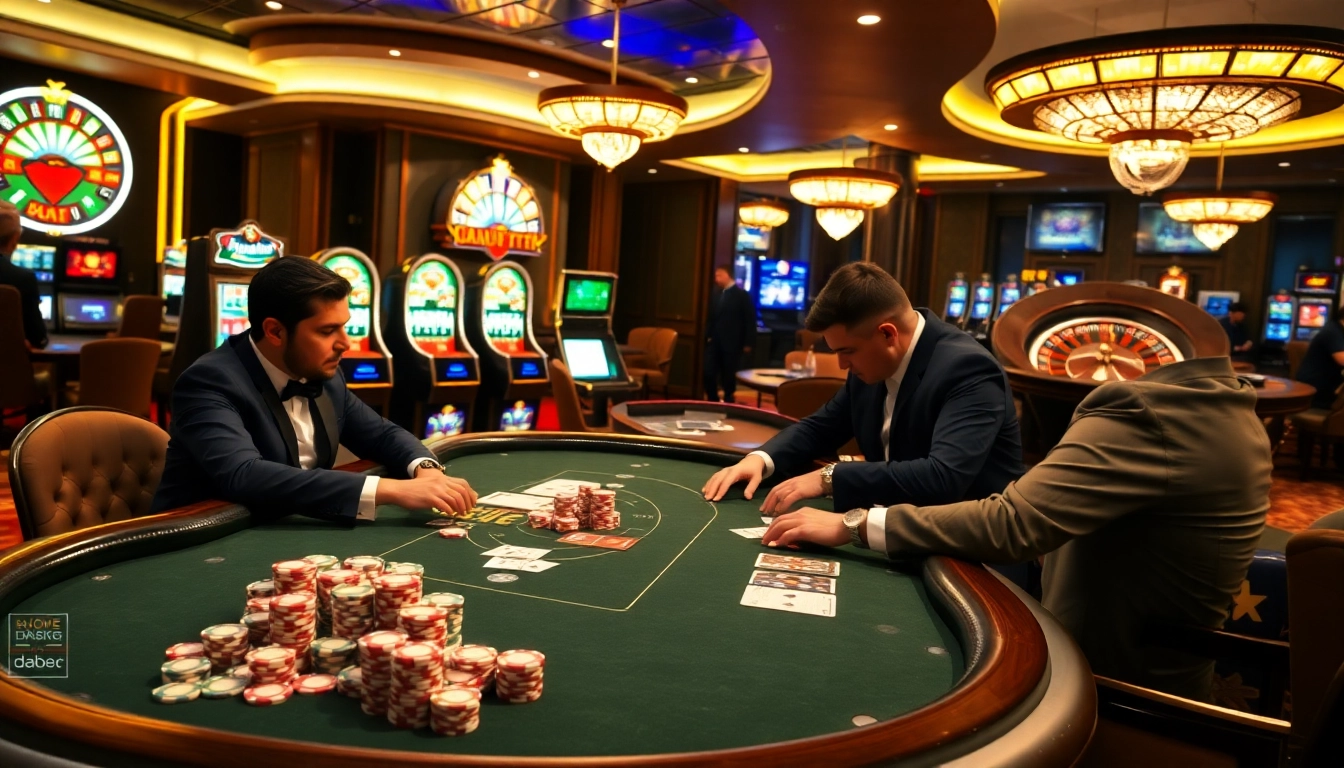 Betting excitement at https://da88.london with a luxurious poker table and vibrant casino atmosphere.
