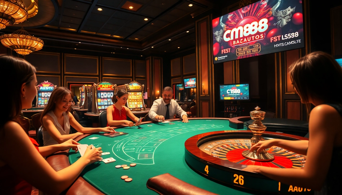 Experience high-stakes gambling wins at https://cm88.autos/ with vibrant casino scenes showcasing poker, roulette, and slot machines.