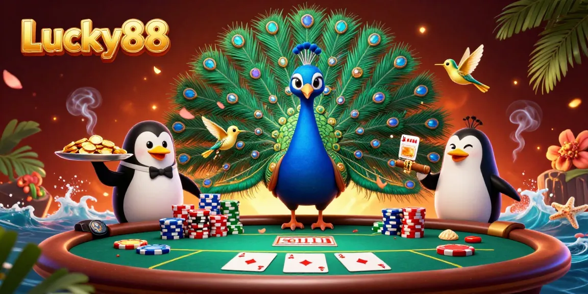 Experience the excitement at Lucky88 with vibrant casino characters and poker action.