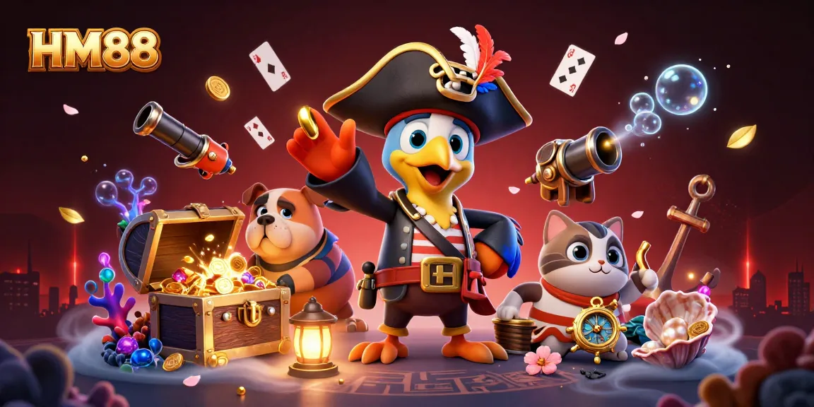 Join HM88 for an exciting online gaming adventure with pirate-themed casino fun and treasure!