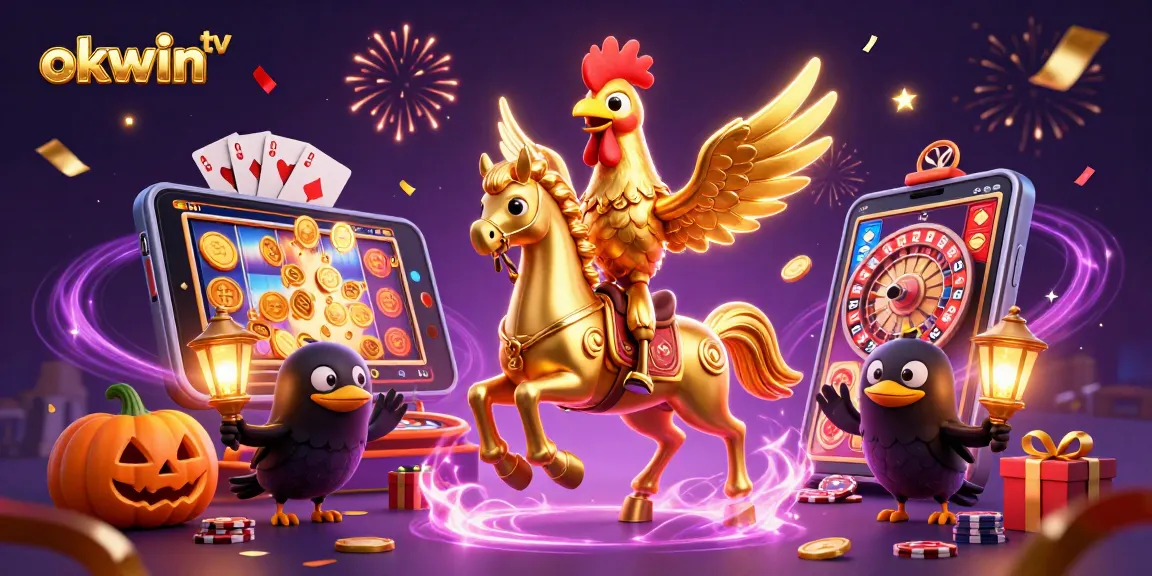 Spin and win at okwin tv with engaging casino visuals showing golden rooster and dynamic elements.