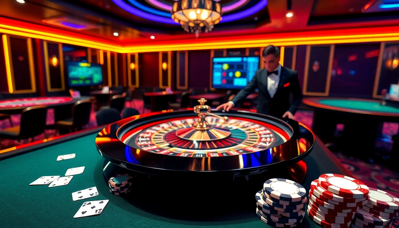 Gambling excitement at https://rr9988.net/ with a luxurious roulette table and vibrant casino elements.