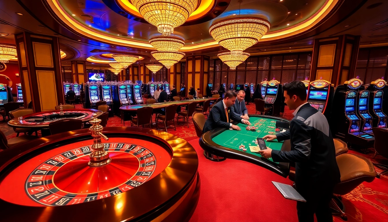 Hay 88 players enjoying a thrilling casino experience with roulette wheels and slot machines.