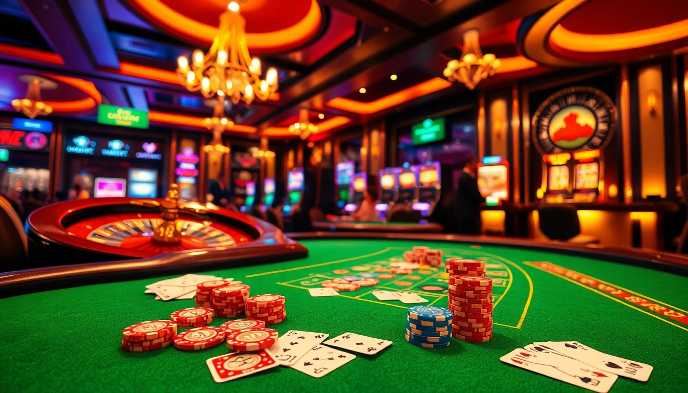 Experience the thrill of luck8 with vibrant casino elements like poker chips and roulette wheels.