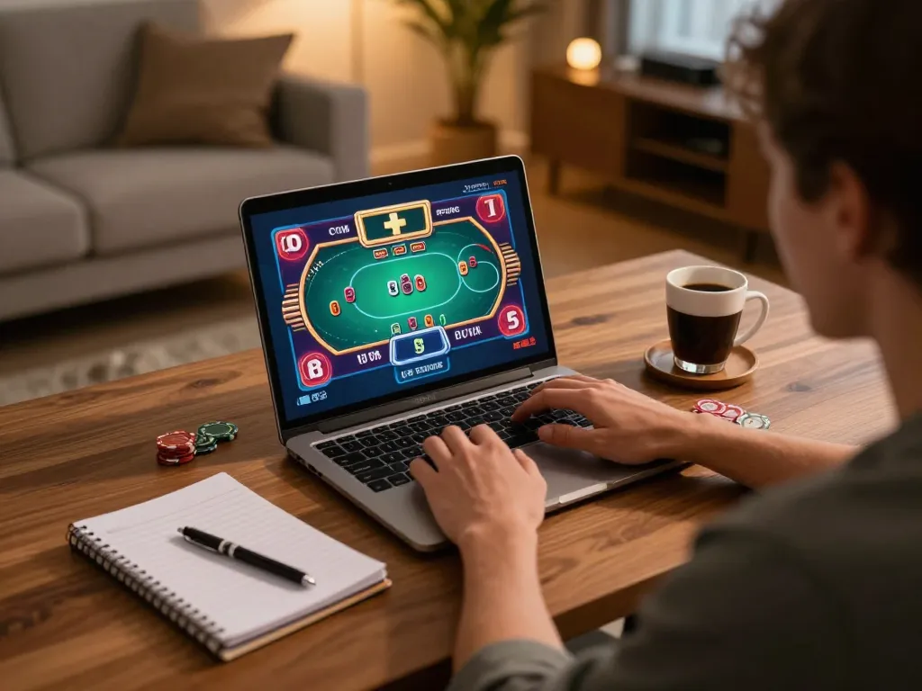 Engaged player using online casino platform, exploring nhà cái uy tín for strategic gaming.