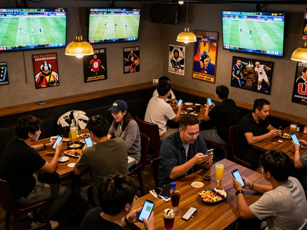 Bong88 sports betting excitement with patrons engaged in live match wagering.