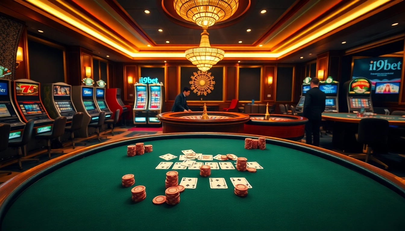 Experience the excitement of i9bet with elegant casino tables and lively slot machines.