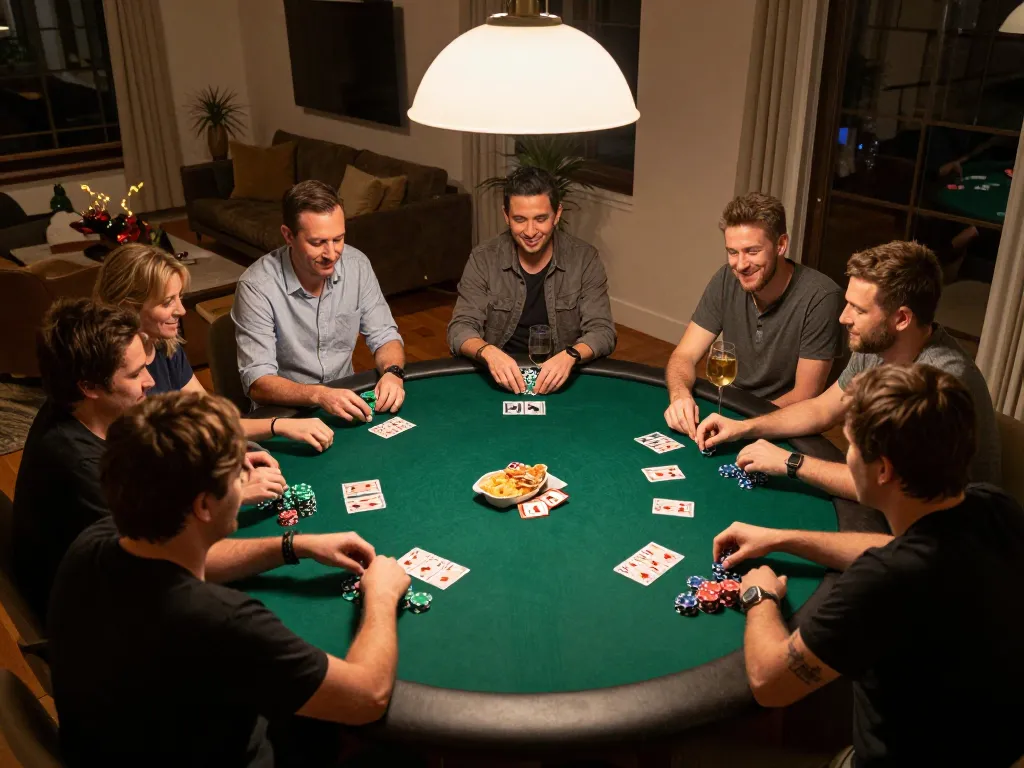 Players enjoying a poker game at home, reflecting the social bond of gambling, associated with sv368.