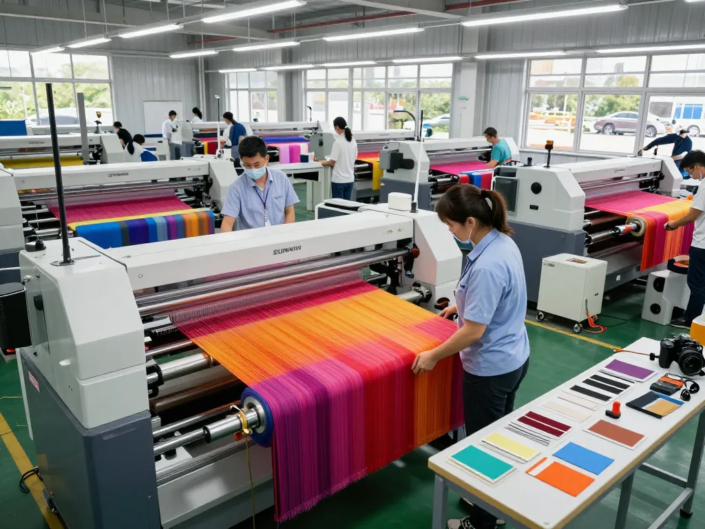 Sunwin's textile production facility featuring quality inspection and advanced machinery.