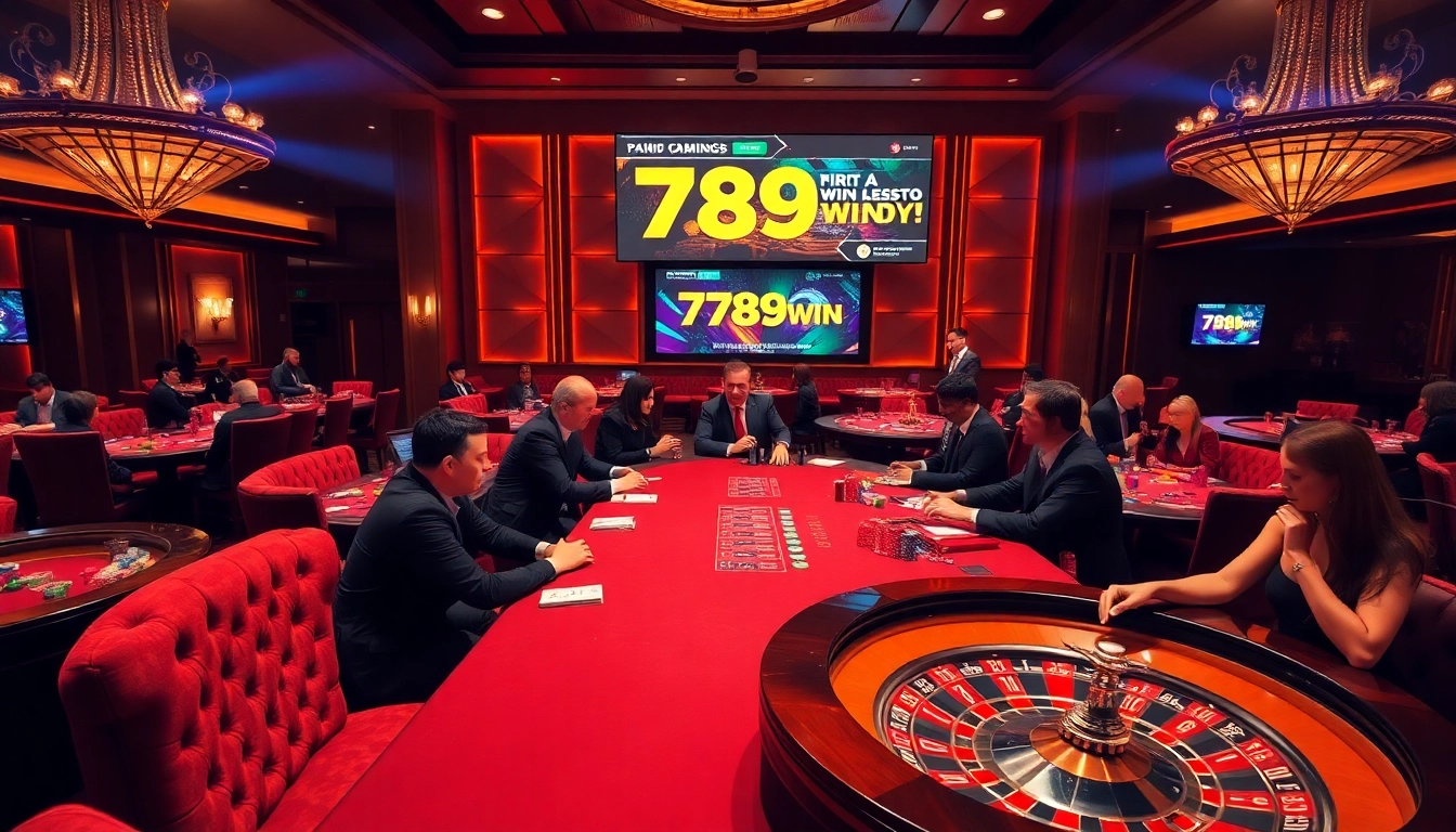 Experience thrilling gameplay with 789win com at a luxurious casino featuring poker, roulette, and vibrant chips.