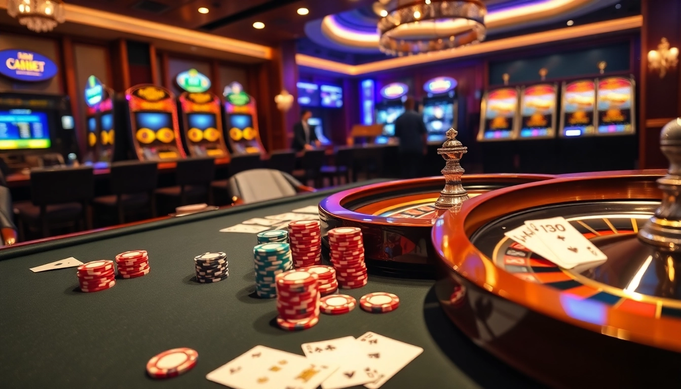 Vaobet casino environment showcasing a poker game with vibrant betting chips and elegant playing cards.