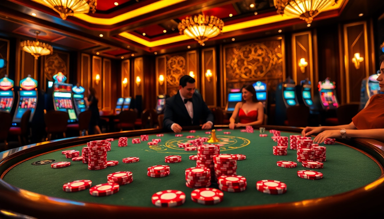 Engaging poker game in a luxurious casino setting featuring u888 one with vibrant chips.