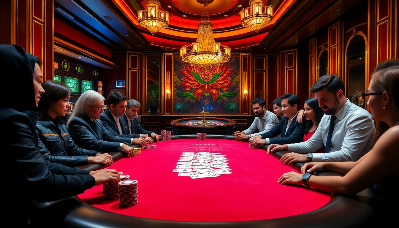 Nohu-themed casino scene showcasing players at a poker table, vibrant decor, and high-energy atmosphere.
