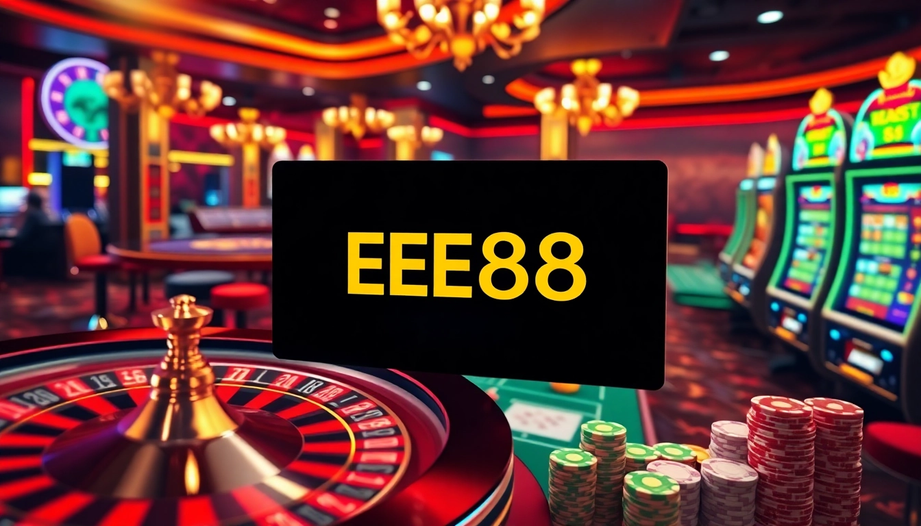 EE88 casino interface showing vibrant tables and elegant design for online gambling.